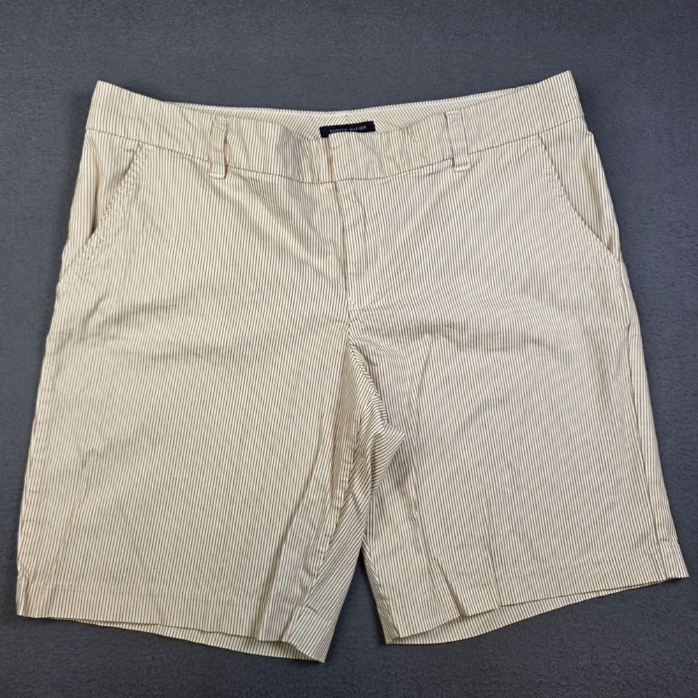 Tommy Hilfiger Chino Shorts Womens 12 Tan White Seersucker Striped Mid Rise